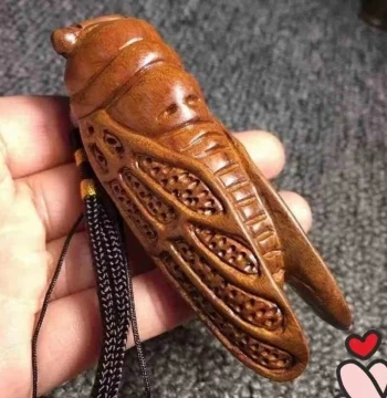 Vietnamese Huanghuali Wood Carving Handheld Ornament - Cicada Design, Hand-Carved Solid Wood 'One Cry Stuns All' Collectible Craft