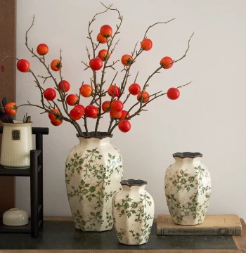 New Chinese Style Green Ice-Crackle Ceramic Vase, Retro Song Dynasty Soft Decor for Homestays, Clubs, Living Rooms, and Dining Tables