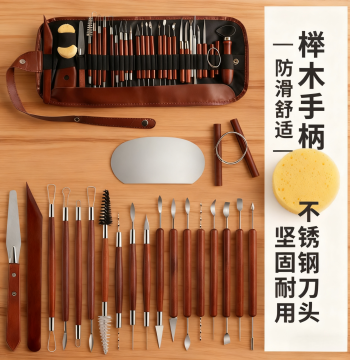 Red-Handle Handmade Pottery Tool Set, Carving Knives for Clay, Stone Plastic, Silicone, and Wood Sculpting with Storage Box