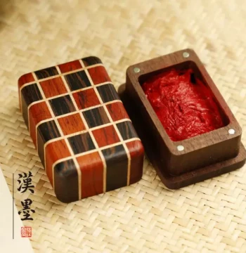 Wood Inlay Ink Pad Box, Solid Wood Creative Four Treasures of the Study, Calligraphy Study Decor, Storage Box, Incense Powder Box