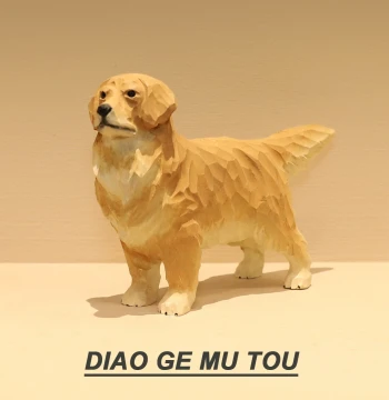 Hand-Carved Wooden Golden Retriever Figurine, Cute Healing Desktop Decor, Perfect Birthday Gift for Friends