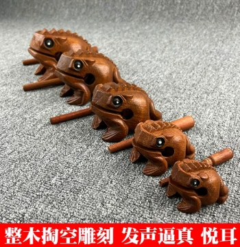 Solid Wood Frog Wooden Fish, Hand-Carved Wealth-Attracting Frog Craft, Singing Toad Toy