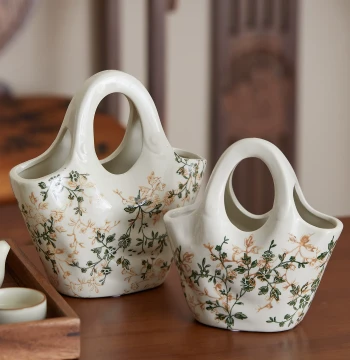 New Chinese Style Handbag-Shaped Ceramic Vase - Premium Fresh Flower Decor
