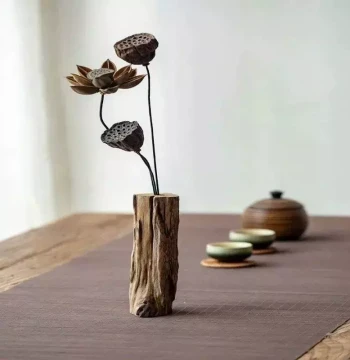 Vintage Natural Dried Wood Zen Style Dried Flower Lotus Pod and Lotus Decoration, Chinese Style Living Room Desktop Ornament