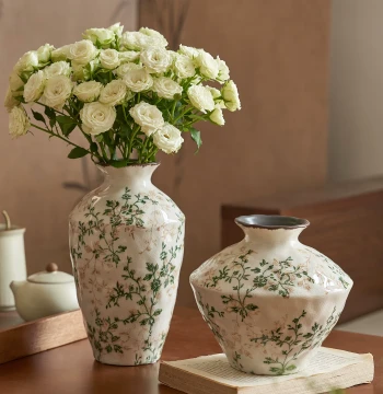 New Vintage Small Floral Ceramic Vase Ornament Living Room Hydroponic Flower Arrangement High-End Pastoral Decor New Chinese Style