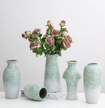 New Chinese Style Vintage Coarse Pottery Vase for Living Room, Dining Table, TV Stand, Entryway; Decor for Fresh or Dried Flowers