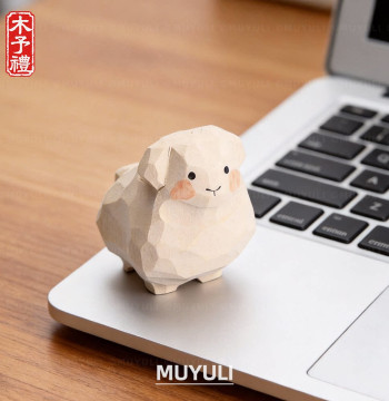 Hand-Carved Wood | Cute Little Sheep Couple Desktop Ornament, Mother's Day Gift for Mom, Birthday Gift for Friends (Men & Women)