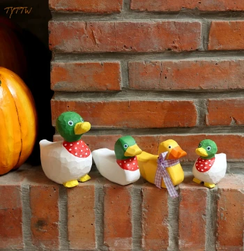 Creative Wooden Carved Cartoon Duck Home Desktop Living Room Window Display Handcrafted Wood Art Desktop Decor Ornament