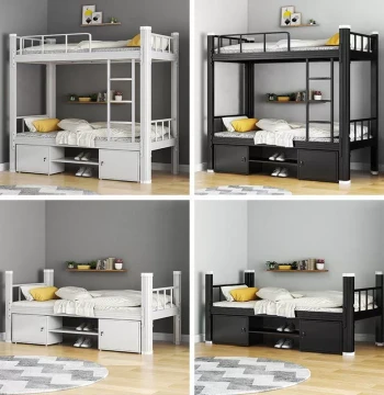 Steel Double-Decker Bunk Bed: Profile Frame Bed for Student Apartments and Employee Dormitories, Closed-Top Low-High Design