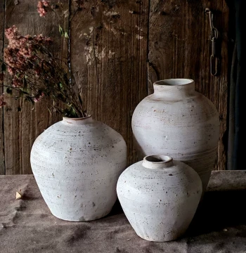 Wabi-Sabi Style Ceramic Vase, Premium Earthware Jar, Chinese Retro Desktop Ornament for Living Room, Dried Flowers or Hydroponics