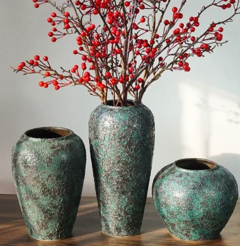 Jingdezhen New Chinese Style Zen Retro Ceramic Coarse Pottery Vase for Dried or Fresh Flowers - Living Room Floral Decor