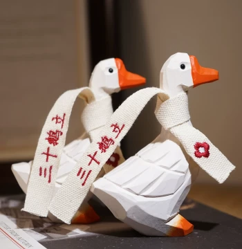 'Thirty Geese Standing' Lucky Big White Goose Hand-Carved Wooden Ornament, 30th Birthday Gift Symbolizing Independence
