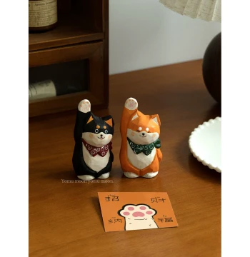 Lucky Shiba Inu Fortune Figurine - Adorable Hand-Carved Wooden Decor for Housewarming, Birthday, and Commemorative Gifts