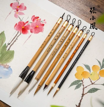 Zhang Xiaofeng Chinese Painting Brush Set: Mixed, Wolf, and Goat Hair for Beginners, Professional Gongbi, Baiyun, Xiao Hong Mao, Hua Zhi Qiao, Ye Jin Brushes, Complete Flower-and-Bird and Landscape Ink Wash Painting Kit with Pigments