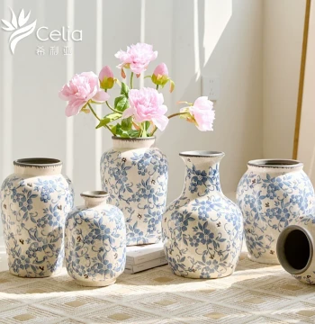 New Chinese Style Blue and White Porcelain Vase | Elegant Classical Ceramic Flower Arrangement Decor