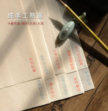 Hongyou Studio Pure Handmade Fully Sized Xuan Paper, Thickened Mica Alum Paper for Gongbi, Boneless Figure, Flower & Bird Painting - 4/6/8 Chi White Pearl & Cicada Wing Sheets for Tracing & Copying