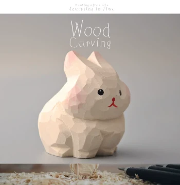 Wood Carving Studio Animal Model: Hand-Carved Wooden Rabbit Figurine | Factory Direct Gift