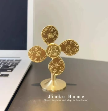 Brass 'Wind and Water Rise' Ornament, Creative Wealth-Rolling Lucky Pinwheel, Fortune-Attracting Desktop Decor for Office Workstations