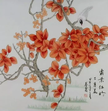 Gongbi Style Bird-and-Flower Painting - Pure Hand-Painted Chinese Art for Living Room, Hallway & Office Decor by Qin Xia (4 Chi Square GG)