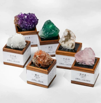 Natural Crystal Raw Stone Display - Handmade Resin Ornament with Obsidian, Fluorite, and Amethyst Clusters