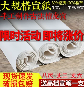 Eight-Foot Raw Xuan Paper from Jingxian, Anhui - Extra-Large Handmade Double-Layered Semi-Sized Paper for Calligraphy, Chinese Painting, Gongbi, Freehand Landscapes, Bird-and-Flower Works, and National Exhibition Pieces