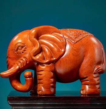 Huanghuali Wood Carved Elephant Ornament - Redwood Hand-Carved Craft for Living Room, Entryway, Wine Cabinet, and Office Decoration