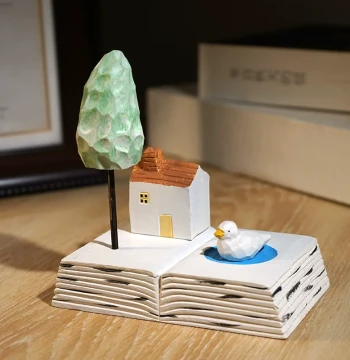 [Peaceful Times] Hand-Carved Wooden Figurine | Cute Healing Desk Decor for Office or Workspace