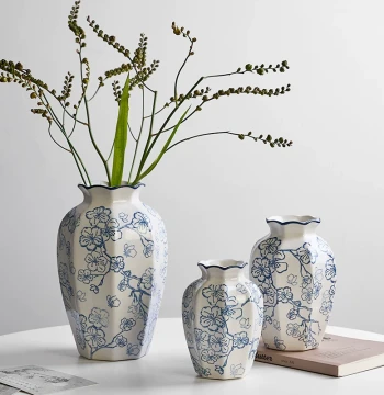 Jingdezhen New Chinese Style Blue-and-White Porcelain Vase - Retro Ceramic Planter for Roses and Green Plants, Living Room Decor