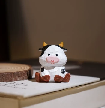 [Premium Edition] Cute Cartoon Ox Wood Carving – Chinese Zodiac Series Decorative Gift