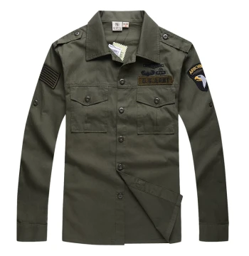 Outdoor Leisure Military Fan Shirt, 101st Airborne Division Cotton Turn-Down Collar Two-Way Tactical Shirt, Men's Long Sleeve Spring/Summer Thin Style