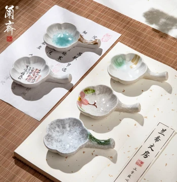 Lanzhai Study Room Creative Mini Inkstone, Ceramic Ink Dish, Brush Rest, Ink Pool, and Calligraphy Set for Beginners and Students