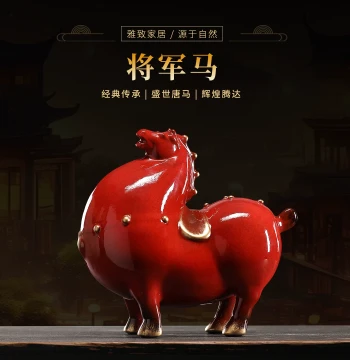 Creative Retro Tang Horse Figurine – Red & Black Zodiac Horses for Living Room, Hotel, or Entryway Decor