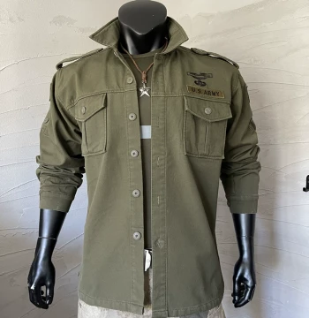 Men's Summer Outdoor Military-Style 101st Airborne Division American Work Shirt, 100% Cotton Olive Green Long-Sleeve Tactical Shirt