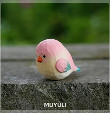 Hand-Carved Mini Pink Parrot Ornament – Adorable 'Little Chubby Bird' Desktop Decor, Healing Gift for Mother's Day