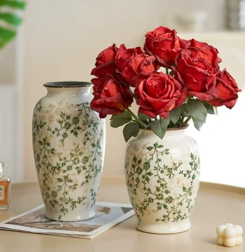 Ice-Crack Glazed Ceramic Vase for Water-Grown Flowers - Minimalist High-End Decor for Living Rooms, Hotels, and Homestays in New Chinese Retro Style