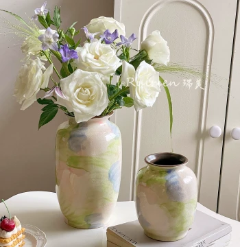 Vintage New Chinese Style Ceramic Vase with Colorful Wash Finish: Premium Hydroponic Flower Arrangement for Home and Pastoral Decor