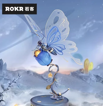 ROKR Blue Butterfly DIY Mechanical Model Kit - Handcrafted Assembly Puzzle for Birthdays - Creative Decorative Ornament and Accessory Gift for Women