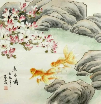 Traditional Chinese Fine Brush Flower-and-Bird Painting, Pure Hand-Painted Artwork for Hallway and Home Decor by Qin Xia, 4-Square-Foot Format GG