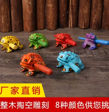Thai Hand-Carved Wooden Colorful Frog Sound Toy - Southeast Asian Craft Souvenir and Lucky Wealth Frog Home Decor