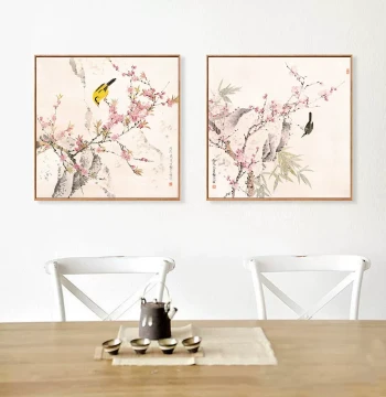 New Chinese Style Plum Blossom and Magpie Wall Art - Traditional Gongbi Bird-and-Flower Painting for Living Room or Bedroom