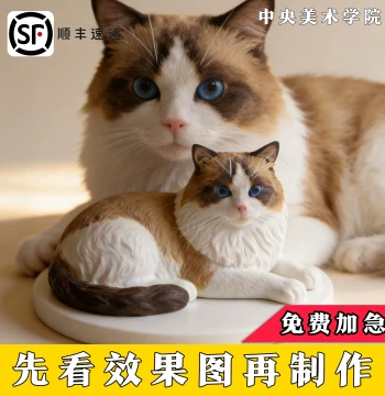 Photo-Customized Creative Handmade Soft Clay Pet Cat Figurine Doll Model, Birthday or Memorial Ornament for Deceased Pets