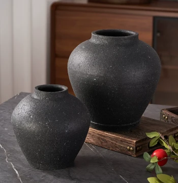 Wabi-Sabi Style Coarse Pottery Vase - Retro Zen Chinese Decor for Dried or Water Plants