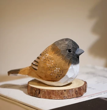Hand-Carved Wooden Sparrow Figurine – Cute Cartoon Animal Desk Decor for Office