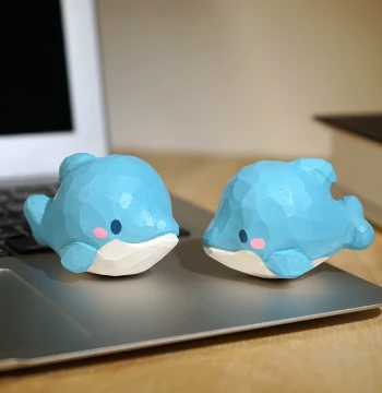 'Round Little Dolphin' Hand-Carved Wooden Figurine - Cute Cartoon Animal Desktop Decor and Gift
