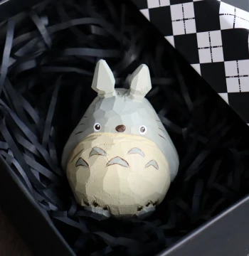 Hand-Carved Wooden Totoro Desktop Ornament Car Figurine Anime Gift for Boys and Girls, Holiday Decoration