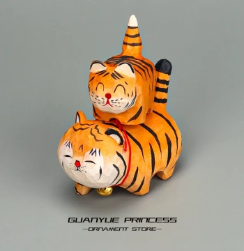 Hand-Carved Wooden Tiger Figurine - Cute Desk Decoration for Office, Creative Birthday or Christmas Gift for Friends and Girls