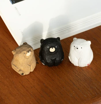 Three Adorable Bears - Emotionally Stable Cute Hand-Carved Wooden Figurines for Desktop, Computer Desk, or Gift
