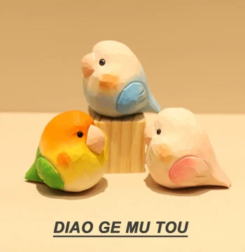 Hand-Carved Wooden Peony Parrot Desktop Figurine, Cute Healing Bird Decor, Perfect Gift for Friends