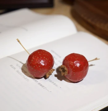 Hand-Carved Wooden 'Hawthorn' Figurine – Mini Fake Fruit Decor for Desk & Workspace