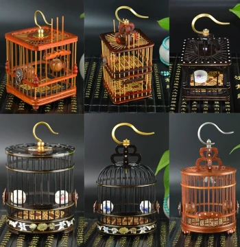 Beijing Large Premium Ebony and Rosewood Solid Wood Handcrafted Pure Copper Hook Cricket Cage for Bamboo Singing Insects